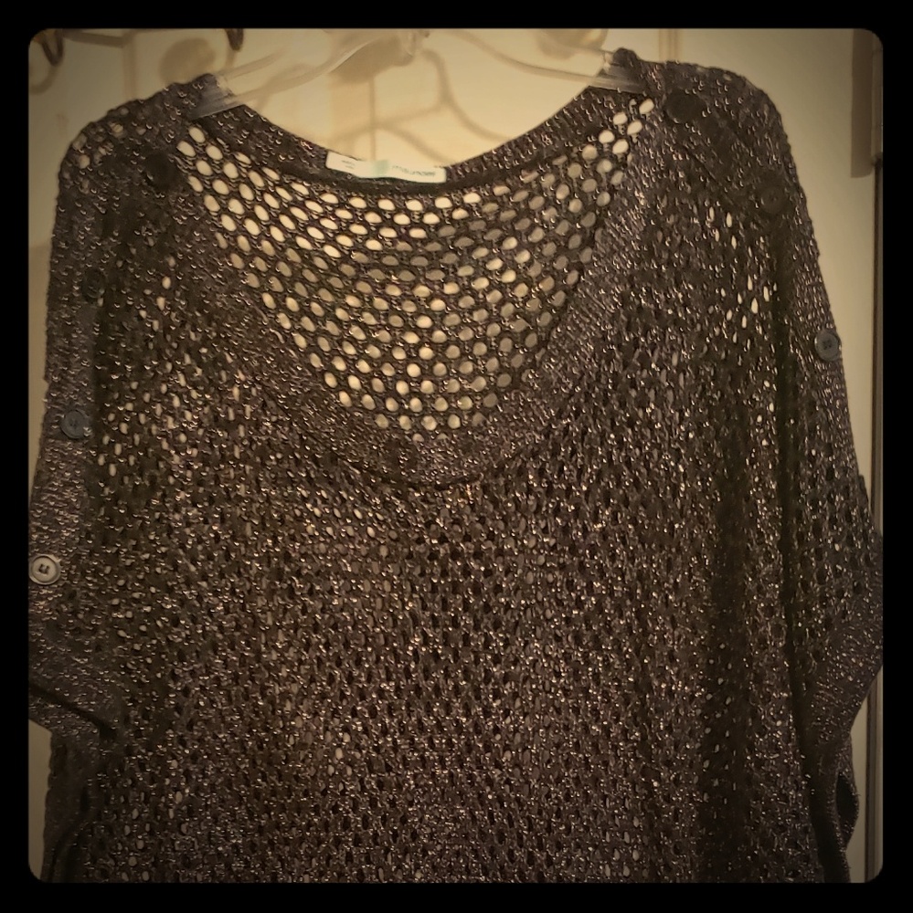 Blk and silver shimmer fishnet hole sweater